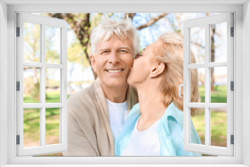 Mature couple resting in park on spring day