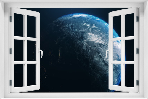 Fototapeta Naklejka Na Ścianę Okno 3D - blue realistic glow earth in open space