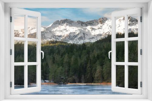 Fototapeta Naklejka Na Ścianę Okno 3D - Snow-capped mountains and frozen lake
