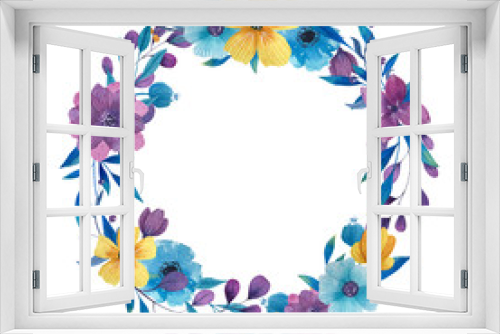 Fototapeta Naklejka Na Ścianę Okno 3D - Watercolor wreath with flowers, leaves and branches. Hand drawn illustration.