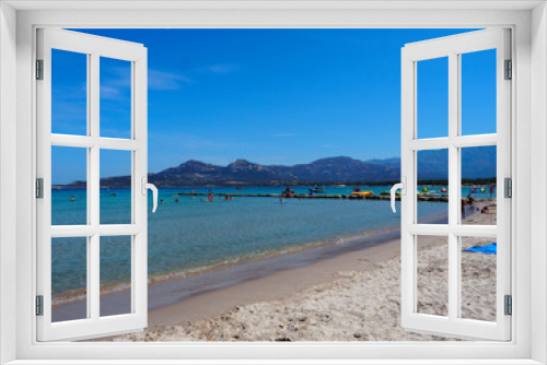 Fototapeta Naklejka Na Ścianę Okno 3D - Korsika - Strand von Calvi mit den Bergen im Hintergrund
