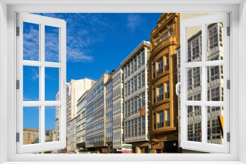 Fototapeta Naklejka Na Ścianę Okno 3D - La Coruna facades near Port in Galicia Spain