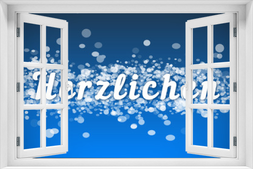 Herzlichen - white text written on blue bokeh effect background