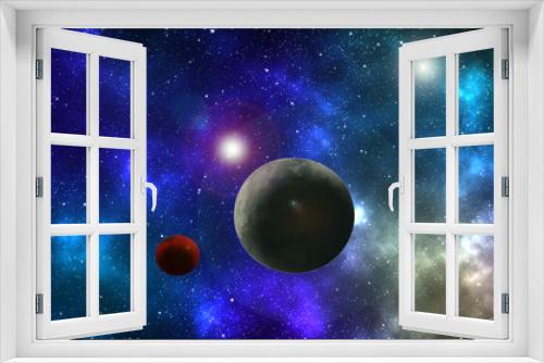 Fototapeta Naklejka Na Ścianę Okno 3D - Beautiful space background. Planet and moon