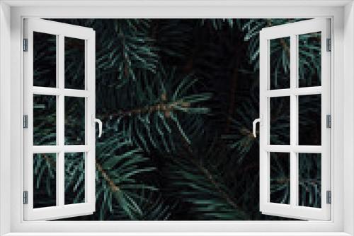 Fototapeta Naklejka Na Ścianę Okno 3D - Creative layout made of winter evergreen tree branches. Nature  Christmas concept. Flat lay.
