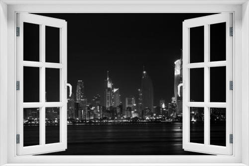 Fototapeta Naklejka Na Ścianę Okno 3D - Black And White Skyline Of Kuwait City At Night