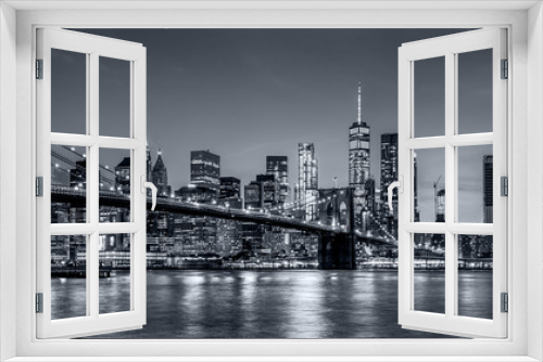 Fototapeta Naklejka Na Ścianę Okno 3D - Panorama new york city at night  in monochrome blue tonality