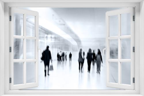 group of people in the lobby business center and blue tonality