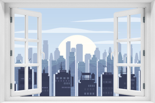 Cityscape day. Modern city skyline panoramic vector background. Urban city tower skyscrapers skyline illustration, isolated, illustration