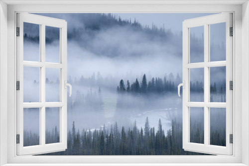 Fototapeta Naklejka Na Ścianę Okno 3D - A foggy morning the forests of the Rocky Mountains of Alberta, Canada
