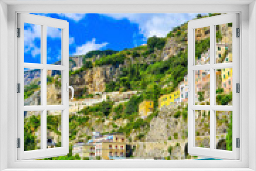 Fototapeta Naklejka Na Ścianę Okno 3D - View of Amalfi village along Amalfi Coast in Italy in summer.