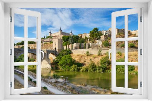 Fototapeta Naklejka Na Ścianę Okno 3D - Toledo with puente de alcantara, Tajo and Alcazar