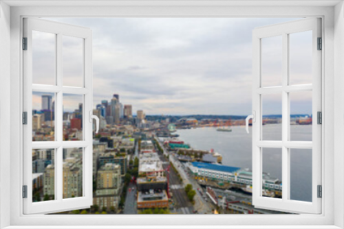 Fototapeta Naklejka Na Ścianę Okno 3D - Aerial panorama Seattle Skyline harbor port