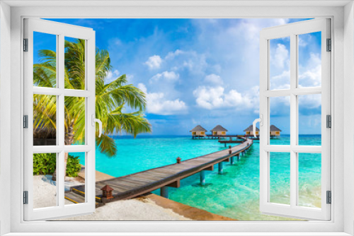 Fototapeta Naklejka Na Ścianę Okno 3D - Water Villas (Bungalows) in the Maldives