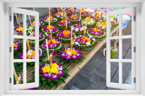 Fototapeta Naklejka Na Ścianę Okno 3D - Kratong of floating basket by banana leaf for Loy Kratong Festival or Thai New Year  and river goddess worship ceremony,the full moon of the 12th month Be famous festival of Thailand.