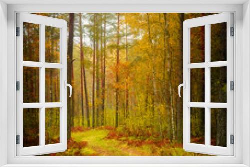 Fototapeta Naklejka Na Ścianę Okno 3D - autumn forest path