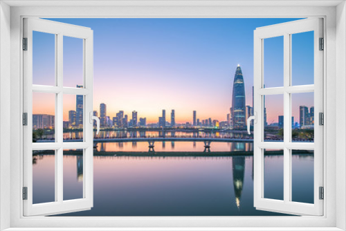 Fototapeta Naklejka Na Ścianę Okno 3D - Shenzhen Bay Skyline / Shenzhen City Scenery at Dusk