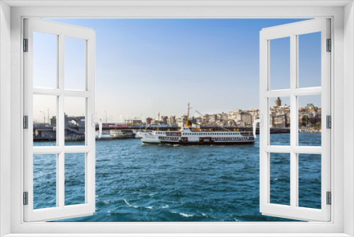 Fototapeta Naklejka Na Ścianę Okno 3D - Istanbul, Turkey, 23 August 2018: Galata Bridge and Ship of Sirkeci
