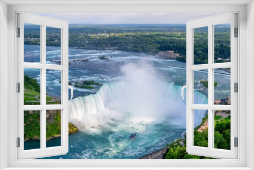 Fototapeta Naklejka Na Ścianę Okno 3D - Horseshoe Falls aerial view with mist from Niagara Falls. Canada, USA.