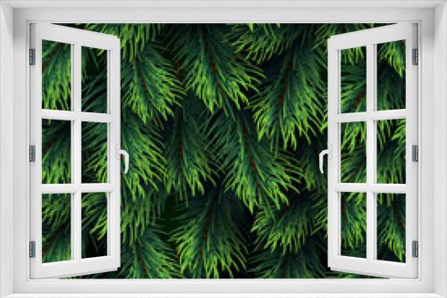 Fototapeta Naklejka Na Ścianę Okno 3D - Fir tree branches pattern. Christmas background with green pine branching. Happy new year vector decor. Branch green fir background illustration