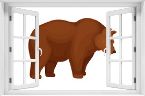 Fototapeta Naklejka Na Ścianę Okno 3D - Flat vector icon of big bear with brown fur, side view. Cartoon character of large mammal animal