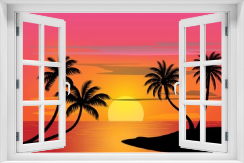 Fototapeta Naklejka Na Ścianę Okno 3D - landscape, beach,sunset,coast,nature,sea,summer,palm,tropocal