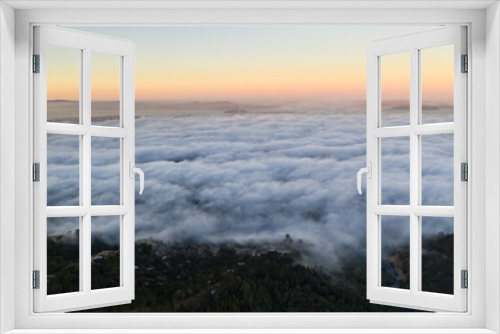 Fototapeta Naklejka Na Ścianę Okno 3D - Aerial View of Fog and San Francisco Bay Area at Sunrise
