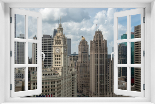 Fototapeta Naklejka Na Ścianę Okno 3D - Chicago River and skyline rooftop view