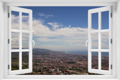 Fototapeta Naklejka Na Ścianę Okno 3D - View on Barcelona city and mediterranean sea from Tibidabo hill