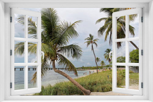 Fototapeta Naklejka Na Ścianę Okno 3D - Big Pine Key, Florida, USA - July 21, 2016: Landscape with palm trees on the beach with white sand, turquoise water