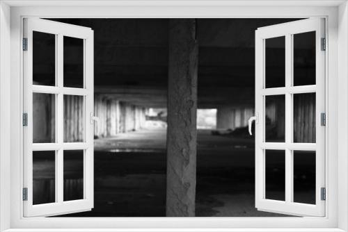 Fototapeta Naklejka Na Ścianę Okno 3D - black white lines columns building with shadow rule of odds