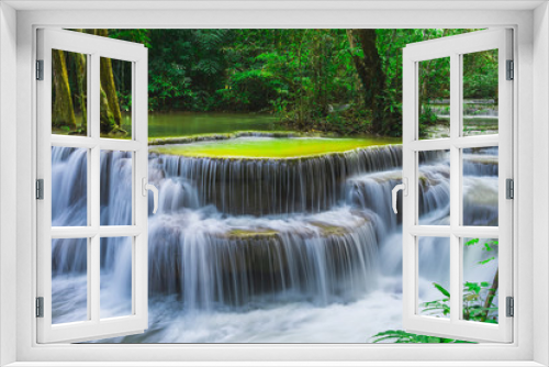Fototapeta Naklejka Na Ścianę Okno 3D - Beautiful natural of Huay Mae Khamin waterfall, Kanchanaburi Pro