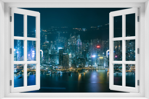 Fototapeta Naklejka Na Ścianę Okno 3D - Commercial Building In Hong Kong Cityscape At Night On October 8, 2018