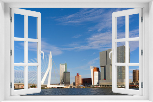 Fototapeta Naklejka Na Ścianę Okno 3D - City scape of Rotterdam with Erasmus bridge.