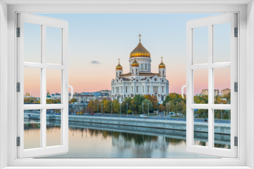 Cathedral of Christ the Savior and Moscow river at morning in Moscow, Russia, Architecture and landmarks of Moscow.