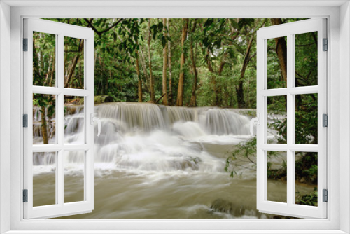 Fototapeta Naklejka Na Ścianę Okno 3D - Huai Mae Khamin waterfall in the rainy season with turbid flowing water,In province  Kanchanaburi  Thailand