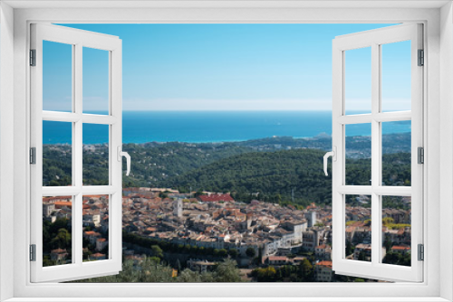 Fototapeta Naklejka Na Ścianę Okno 3D - View of Vence, Provence from a mountain road above the town, mediterranean sea behind