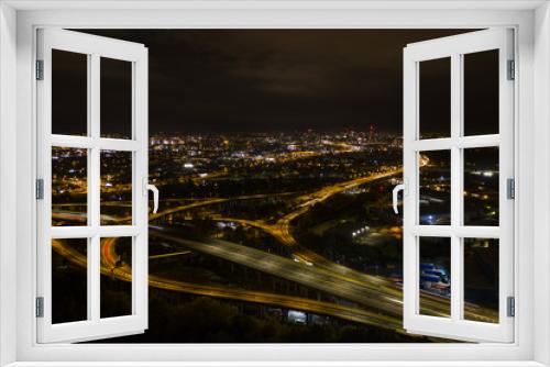 Fototapeta Naklejka Na Ścianę Okno 3D - UK Motorway traffic night aerial shot.