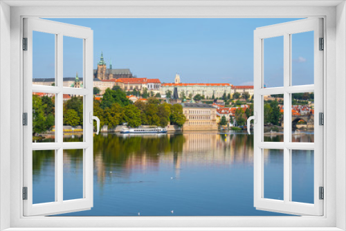 Fototapeta Naklejka Na Ścianę Okno 3D - View of the Prague Castle and St. Vitus Cathedral from the Vltava River,Prague, Czech Republic