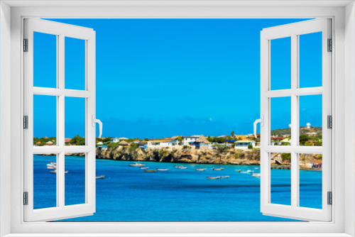 Fototapeta Naklejka Na Ścianę Okno 3D - View of the coastline in Playa Lagun, Curacao, Netherlands. Copy space for text.