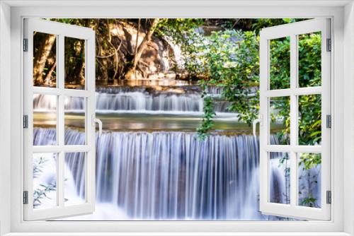 Fototapeta Naklejka Na Ścianę Okno 3D - Landscape photo, Huay Mae Kamin Waterfall,Amazing waterfall in wonderful autumn forest, beautiful waterfall in rainforest at Kanchanaburi province, Thailand