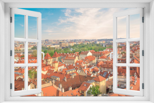 Fototapeta Naklejka Na Ścianę Okno 3D - Beautiful view of tiled roofs in Prague's historic district, Czech Republic