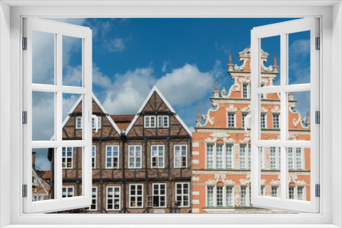 Fototapeta Naklejka Na Ścianę Okno 3D - Häuser am Hansehafen in Stade im Alten Land