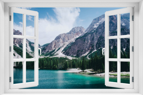 Fototapeta Naklejka Na Ścianę Okno 3D - Beautiful view of Lago di Braies or Pragser wildsee, Italy.