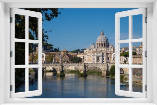 Fototapeta Naklejka Na Ścianę Okno 3D - St. Peter's Basilica, the Vatican city and the tiber river in Rome against blue sky