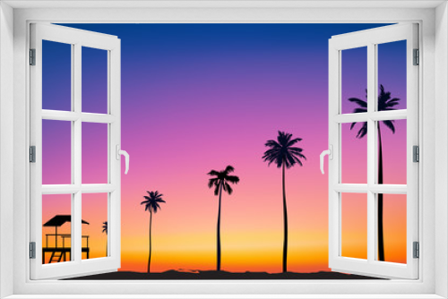 Fototapeta Naklejka Na Ścianę Okno 3D - horizontal wide blurred pink orange background - sunset sea colors palm tree