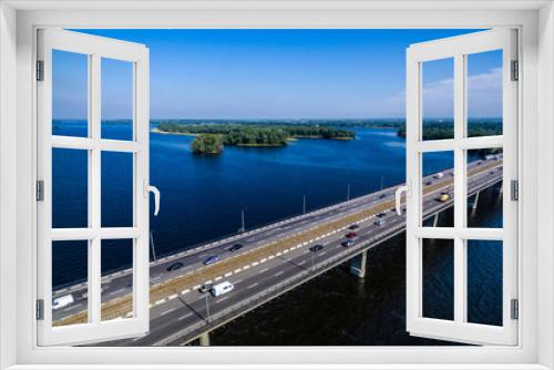 Fototapeta Naklejka Na Ścianę Okno 3D - Aerial top view of bridge road automobile traffic of many cars, transportation concept