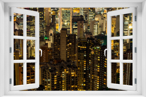 Fototapeta Naklejka Na Ścianę Okno 3D - Hong Kong City at night. Close up view of skyscrapers and city lights, skyline