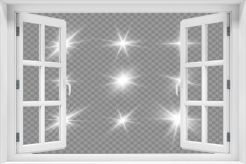 Fototapeta Naklejka Na Ścianę Okno 3D - Glow isolated white light effect set, lens flare, explosion, glitter, line, sun flash and stars. Abstract special effect element design. Shine ray with lightning