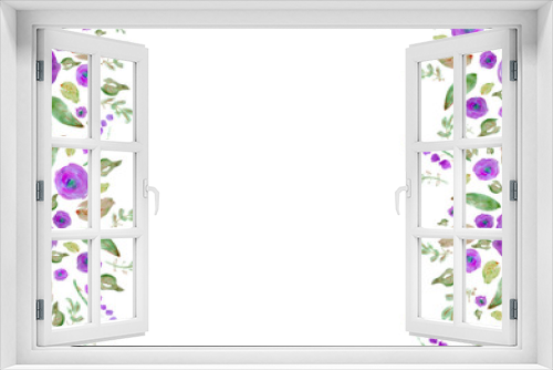 Fototapeta Naklejka Na Ścianę Okno 3D - Painted watercolor composition with flowers and leaves. Frame of roses. Floral border. Can be used as invitation card for wedding, birthday, other holiday, summer background, poster, banner.